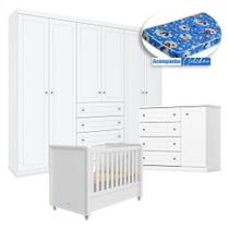 Quarto Infantil Mississipi 6 Portas Com Berço Tutto New Branco Fosco E Colchão Ortobom - Henn Quarto Infantil Mississipi 6 Portas Com Berço Tutto New Branco Fosco E Colchão Ortobom - Henn