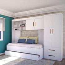 Quarto Infantil Modulado Malu com Guarda Roupa 2 Portas, Modulo Aéreo, Cama e Auxiliar Branco - Phoenix Baby