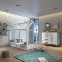 Quarto Infantil Montessoriano Cama Casinha Comoda 4 Gavetas Retrô Ludmila Branco Fosco Carolina Baby