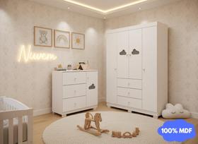 Quarto Infantil Nuvem Branco Phoenix Baby: Conjunto Guarda Roupa e Cômoda 100% MDF Quarto Infantil Nuvem Branco Phoenix Baby: Conjunto Guarda Roupa e Cômoda 100% MDF
