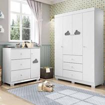 Quarto Infantil Nuvem Lilah com Guarda Roupa 4 Portas e Cômoda 1 Porta Branco - Phoenix Baby BRANCO