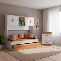 Quarto Infantil Ônix Completo Bicama Solteiro Armário Aéreo 4 Portas Nicho e Cômoda Peternella Móveis Quarto Infantil Ônix Completo Bicama Solteiro Armário Aéreo 4 Portas Nicho e Cômoda Peternella Móveis
