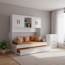 Quarto Infantil Ônix Completo Bicama Solteiro Armário Aéreo 4 Portas Nicho e Cômoda Peternella Móveis Quarto Infantil Ônix Completo Bicama Solteiro Armário Aéreo 4 Portas Nicho e Cômoda Peternella Móveis