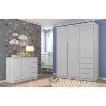 Quarto Infantil Perola com Guarda Roupa 3 Portas, Cômoda 1 Porta e 4 Gavetas Cinza - Phoenix Baby