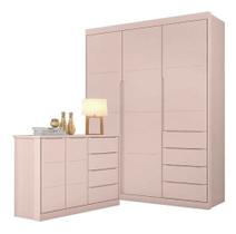 Quarto Infantil Perola com Guarda Roupa 3 Portas e Comoda 4 Gavetas Rosê