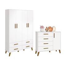 Quarto Infantil Retrô Ayla com Guarda Roupa e Cômoda Branco Fosco - Reller Móveis