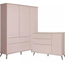 Quarto Infantil Retro Guarda Roupa Melinda 3 Portas E Cômoda
