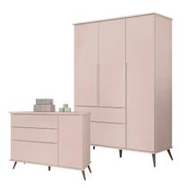 Quarto Infantil Retro Melinda Guarda Roupa E Cômoda Rosê