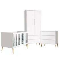 Quarto Infantil Theo 2 portas Branco Fosco com Pés Madeira Natural - Reller Móveis