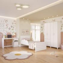 Quarto Infantojuvenil Cama Nuvem Guarda Roupa Lírio 4 Portas e Escrivaninha