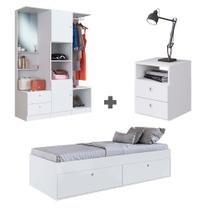 Quarto Integrado Com Cômoda E Armário Branco Winifred Shop JM