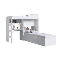 Quarto Juvenil Com Cama Alta 80 Lion E Cama 80 Tokio Branco