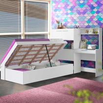 Quarto Juvenil Com Cama Baú Solteiro Branco Icarus Shop JM