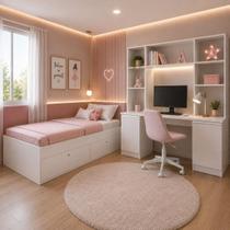 Quarto Juvenil com Cama Solteiro, Escrivaninha e Estante Multifuncional Smart Multimóveis MCR45369