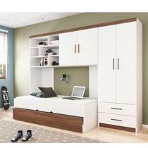Quarto Juvenil Com Guarda Roupa 2 Portas e Cama mais Cama Auxiliar Solteiro