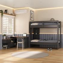 Quarto Juvenil completo Nexis com Beliche e Escrivaninha em L 2 Portas Grafite/Nogal Quarto Juvenil completo Nexis com Beliche e Escrivaninha em L 2 Portas Grafite/Nogal