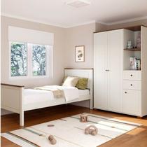 Quarto Juvenil Funcional Cama Solteiro e Guarda Roupa Ananda Casatema MadeiraOriginals Bege/Off White/Mel Quarto Juvenil Funcional Cama Solteiro e Guarda Roupa Ananda Casatema MadeiraOriginals Bege/Off White/Mel
