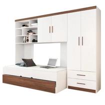 Quarto Juvenil Guarda Roupa 2 Portas Modulo Aereo Cama e Cama Auxilia Solteiro