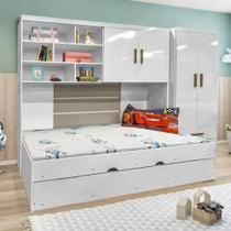 Quarto Juvenil/ Infantil Modulado Chiara Branco Brilho com Cama e Cama Auxiliar - Phoenix