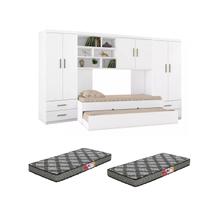 Quarto Juvenil Modulado composto de Guarda Roupa com Bicama, Armario Aéreo com 2 Colchões