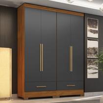 Quarto Modulado 100% MDF 2 Peças 4 Portas 2 Gavetas Smart Plus Espresso Móveis Bege/Cinamomo/Chumbo