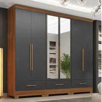 Quarto Modulado 100% MDF 3 Peças 6 Portas 3 Gavetas com Espelhos Smart Plus