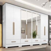 Quarto Modulado 100% MDF 4 Peças 8 Portas 4 Gavetas com Espelhos Smart Plus Branco