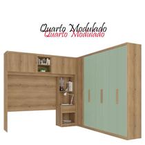 Quarto Modulado Casal 10 Portas 3 Peças Capuccino Menta Acetinado - THB