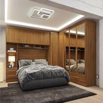 Quarto Modulado Casal 100% MDF 4 Peças 5 Portas 4 Gavetas com Maleiro e Espelhos Smart Plus Yescasa Bege/Cinamomo
