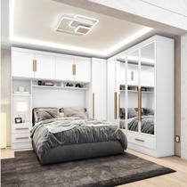 Quarto Modulado Casal 100% MDF 4 Peças 5 Portas 4 Gavetas com Maleiro e Espelhos Smart Plus Yescasa Branco