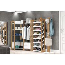 Quarto Modulado Casal 4 Peças (Módulo de Canto AZ1020 + Closet AZ1011 + Sapateira AZ1006 + Cabideiro AZ1018) Amêndoa/Branco - Tecno Mobili