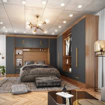 Quarto Modulado Casal Completo 100% MDF 6 Peças 6 Portas 5 Gavetas Com Maleiro Smart Plus
