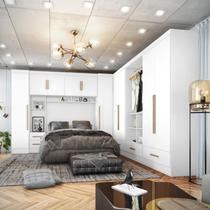 Quarto Modulado Casal Completo 100% MDF 6 Peças 6 Portas 5 Gavetas Com Maleiro Smart Plus Yescasa