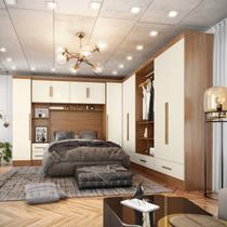 Quarto Modulado Casal Completo 100% MDF 6 Peças 6 Portas 5 Gavetas Com Maleiro Smart Plus Yescasa