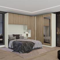 Quarto Modulado Casal Completo 11 Portas 6 Gavetas com Espelho Seletto Marrom/Bege/Branco Quarto Modulado Casal Completo 11 Portas 6 Gavetas com Espelho Seletto Marrom/Bege/Branco