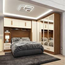 Quarto Modulado Casal Completo 4 Peças 5 Portas 4 Gavetas com Maleiro e Espelhos Smart Plus