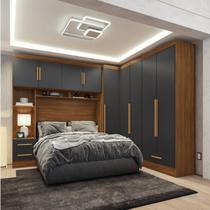 Quarto Modulado Casal Completo 4 Peças 5 Portas 4 Gavetas com Maleiro Smart Plus Yescasa Bege/Cinamomo/Chumbo