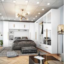 Quarto Modulado Casal Completo 6 Peças 6 Portas 5 Gavetas com Maleiro e Espelhos Smart Plus