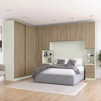Quarto Modulado Casal Completo 9 Portas 9 Gavetas Canto Reto Seletto Areia /Jequitibá