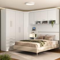 Quarto Modulado Casal de Canto com Guarda-roupas Maleiro e Cabeceira Alpes Master Luciane Móveis Quarto Modulado Casal de Canto com Guarda-roupas Maleiro e Cabeceira Alpes Master Luciane Móveis