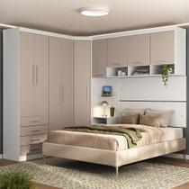 Quarto Modulado Casal de Canto com Guarda-roupas Maleiro e Cabeceira Alpes Master Luciane Móveis Quarto Modulado Casal de Canto com Guarda-roupas Maleiro e Cabeceira Alpes Master Luciane Móveis