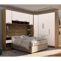 Quarto Modulado Casal de Canto Diagonal com Guarda-roupas Maleiro e Cabeceira Paris Master Luciane Móveis Quarto Modulado Casal de Canto Diagonal com Guarda-roupas Maleiro e Cabeceira Paris Master Luciane Móveis
