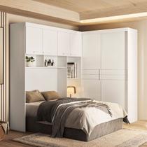 Quarto Modulado Casal Florença com Cabeceira e Guarda Roupa Branco Moval