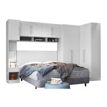 Quarto Modulado Casal Modena V 6 Peças (1 Armário Aéreo + 3 Guarda Roupas + 2 Complementos) QCM59 Branco - Demóbile