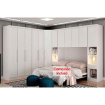 Quarto Modulado Casal Rizon/Linea 7 Peças ( 1 Aéreo + 3 Guarda Roupas + 1 Closet Obliquo + 2 Complementos) QCM106 Branco - Novo Horizonte