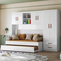 Quarto Modulado Completo Onix Guarda Roupa, Modulo Aereo e Cama com Auxiliar Branco/Amadeirado - Peternella
