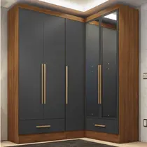 Quarto Modulado de Canto 100% MDF 3 Peças 5 Portas 2 Gavetas com Espelhos Smart Plus Espresso Móveis