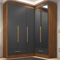 Quarto Modulado de Canto 100% MDF 3 Peças 5 Portas 2 Gavetas com Espelhos Smart Plus Espresso Móveis Quarto Modulado de Canto 100% MDF 3 Peças 5 Portas 2 Gavetas com Espelhos Smart Plus Espresso Móveis