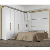 Quarto Modulado de Casal Branco 7 Peças Guarda Roupa Armário Ponte + Cabeceira - Demóbile