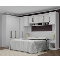 Quarto Modulado de Casal Branco Completo Modena Guarda Roupa de Canto + Cabeceira - Demóbile